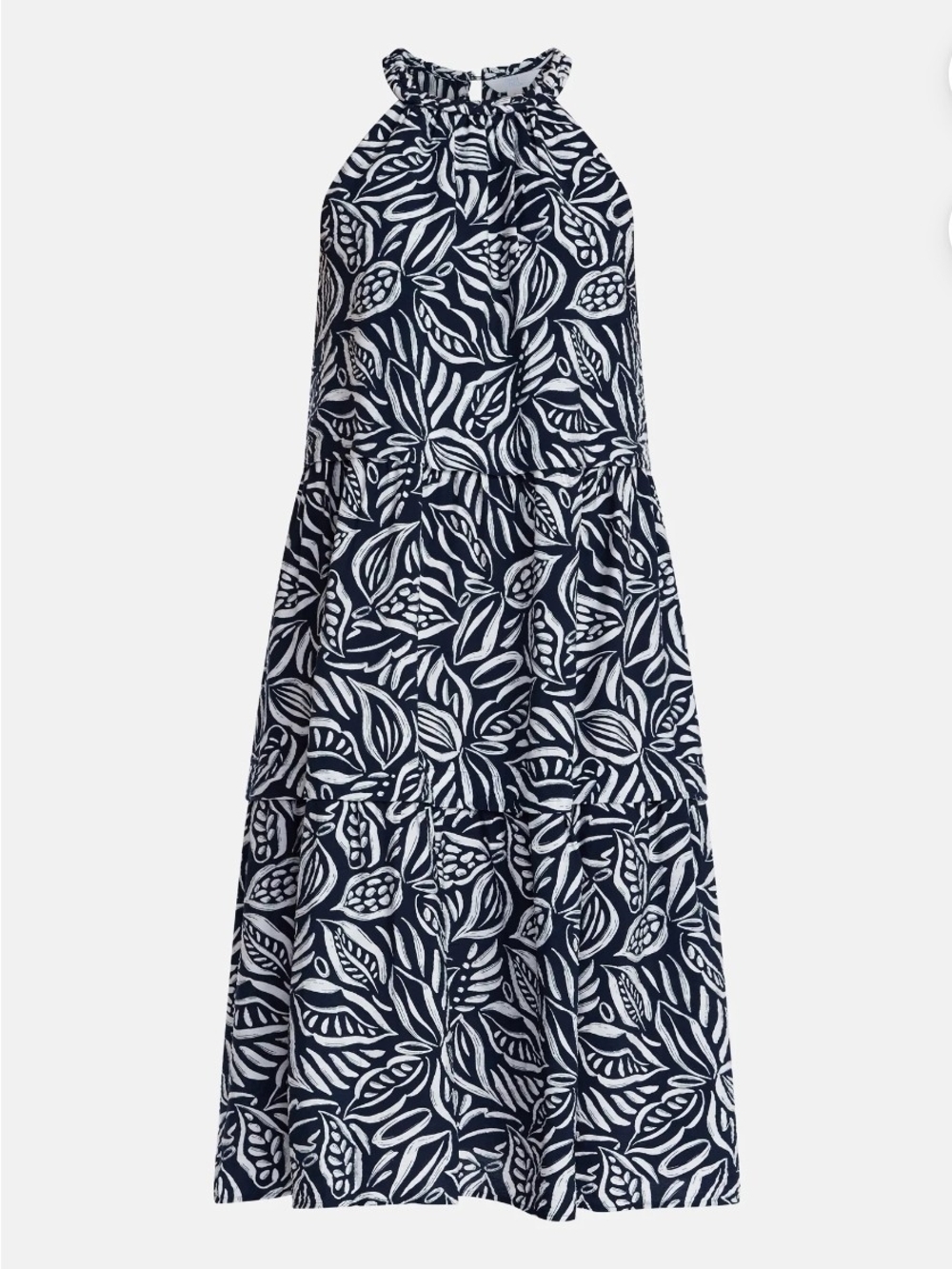 NWT Sundress Abstract Botanical Braided Halter Neck Tiered Boho Midi Small